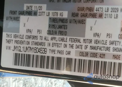 2021 Mazda 6 Sport from USA, damaged, VIN JM1GL1UM7M1604539